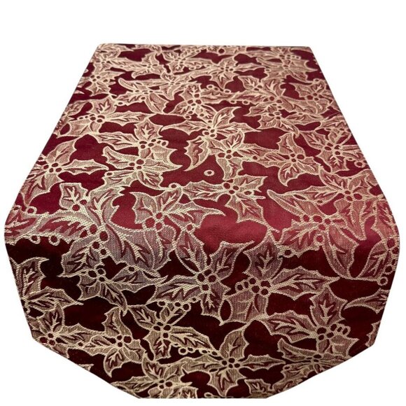 CROSCILL Red Holly Runner Christmas Table Holiday Decor 14x72" - Picture 3 of 5